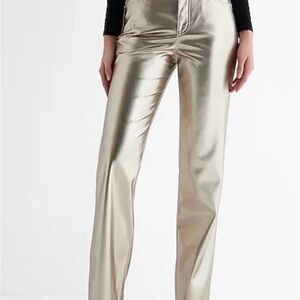 Express Metallic Gold Faux Leather high rise straight Pants